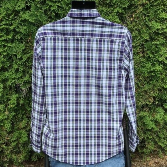 Plaid Purple green Button up Dress Shirt Sz. Small - Picture 3 of 4